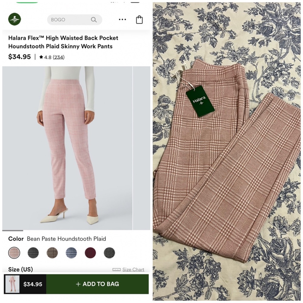 Halara Flex High Wasted Back Pocket Houndstooth Plaid Skinny Work Pants